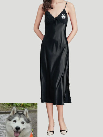 Embroidered Custom Photo Pajamas – Side-Slit Long Slip Dress