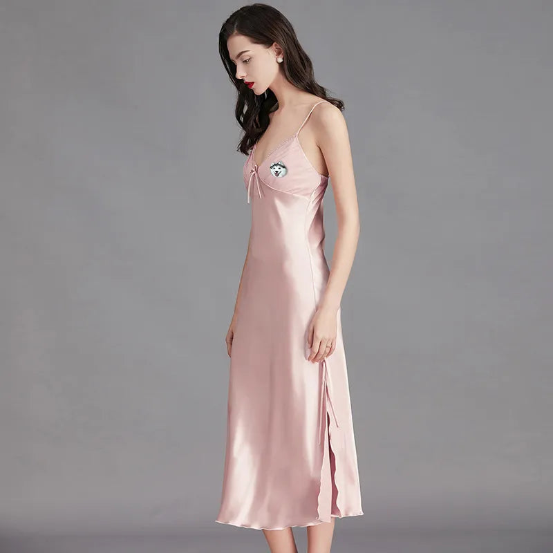 Embroidered Custom Photo Pajamas – Side-Slit Long Slip Dress