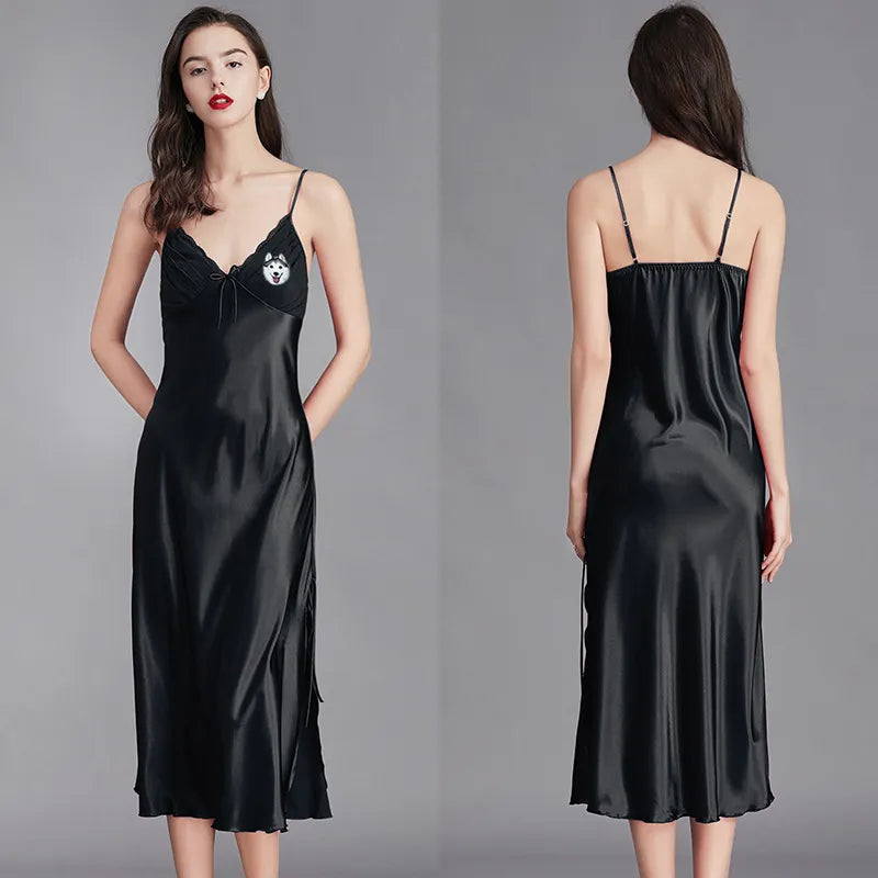 Embroidered Custom Photo Pajamas – Side-Slit Long Slip Dress