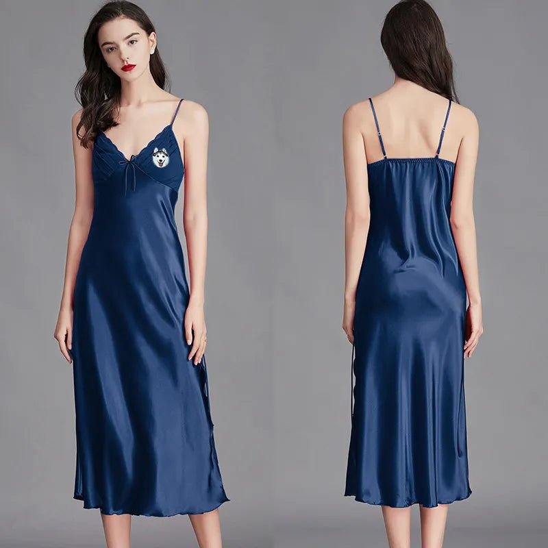Embroidered Custom Photo Pajamas – Side-Slit Long Slip Dress