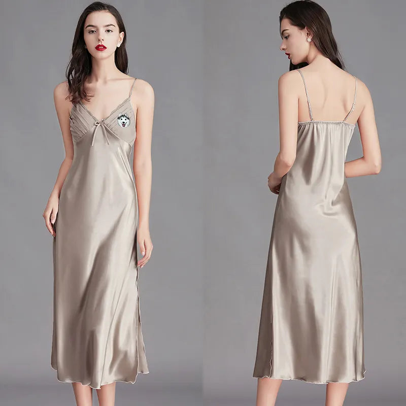 Embroidered Custom Photo Pajamas – Side-Slit Long Slip Dress