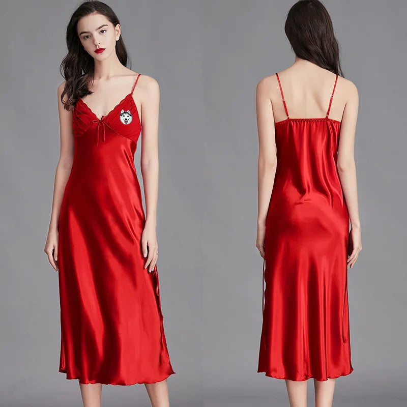 Embroidered Custom Photo Pajamas – Side-Slit Long Slip Dress