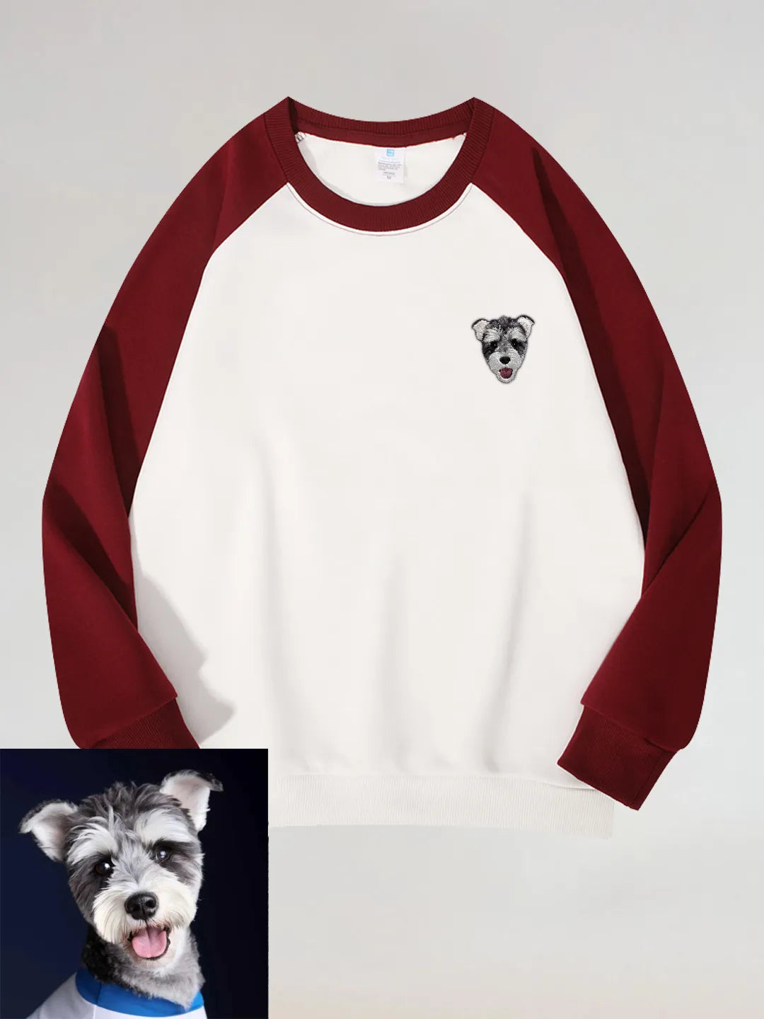 Embroidered Two-Tone Custom Sweatshirt With Pet Portrait