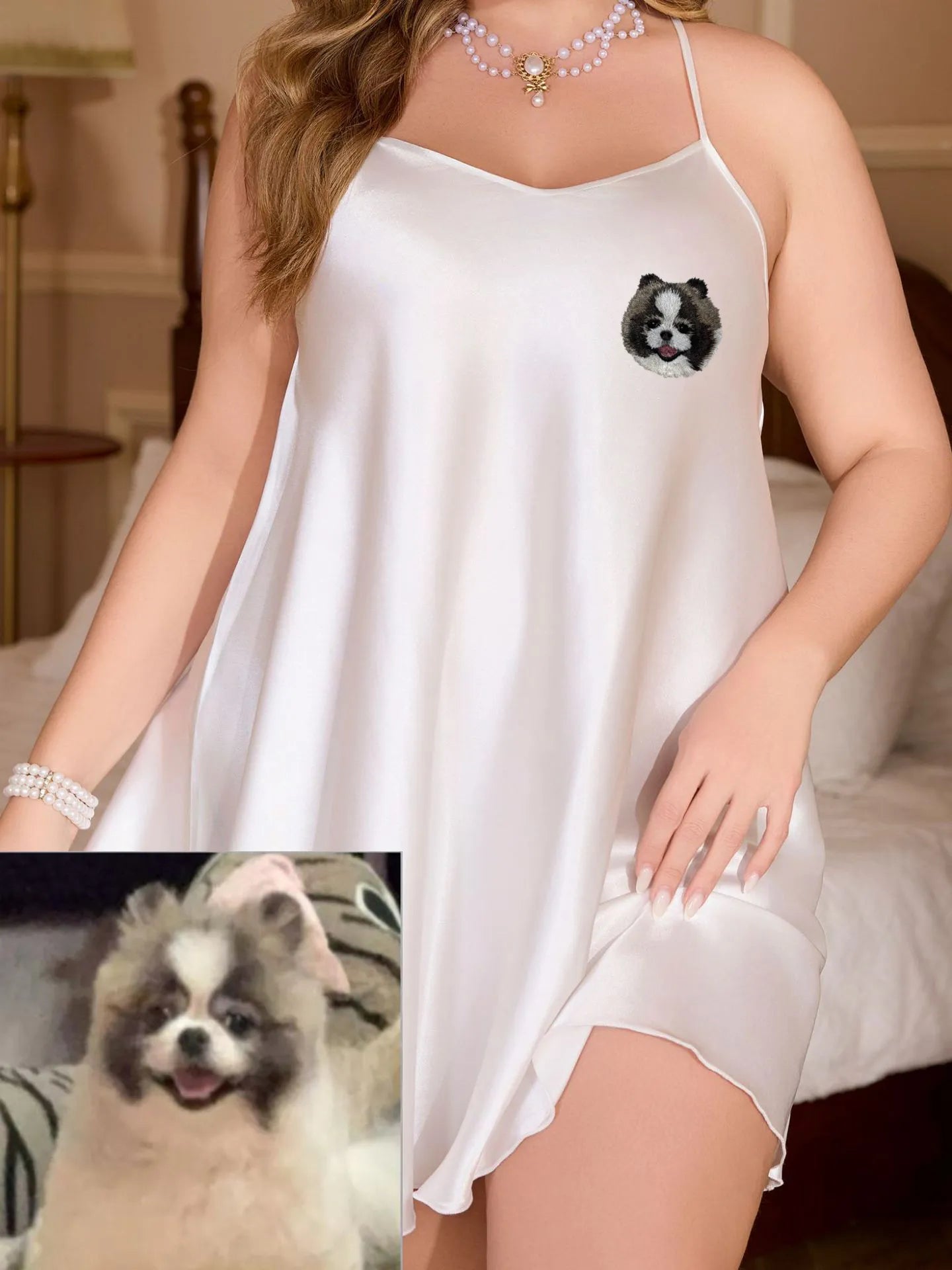 Oversized Slip Dress with Custom Embroidered Pet Portrait | PetDecorArt