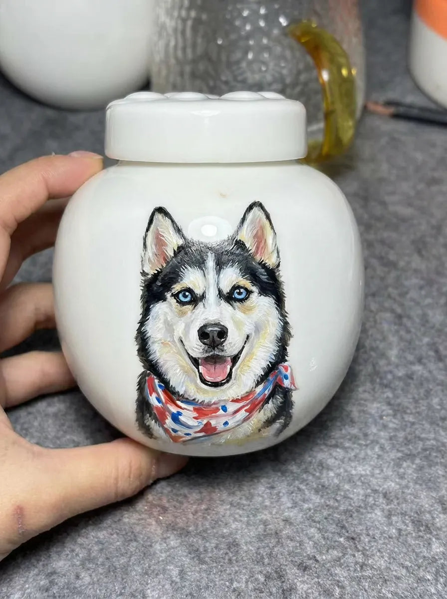Paw Print Urn – Customized Ceramic Pet Urn for Pets Up to 26kg with Hand-Painted Portrait
