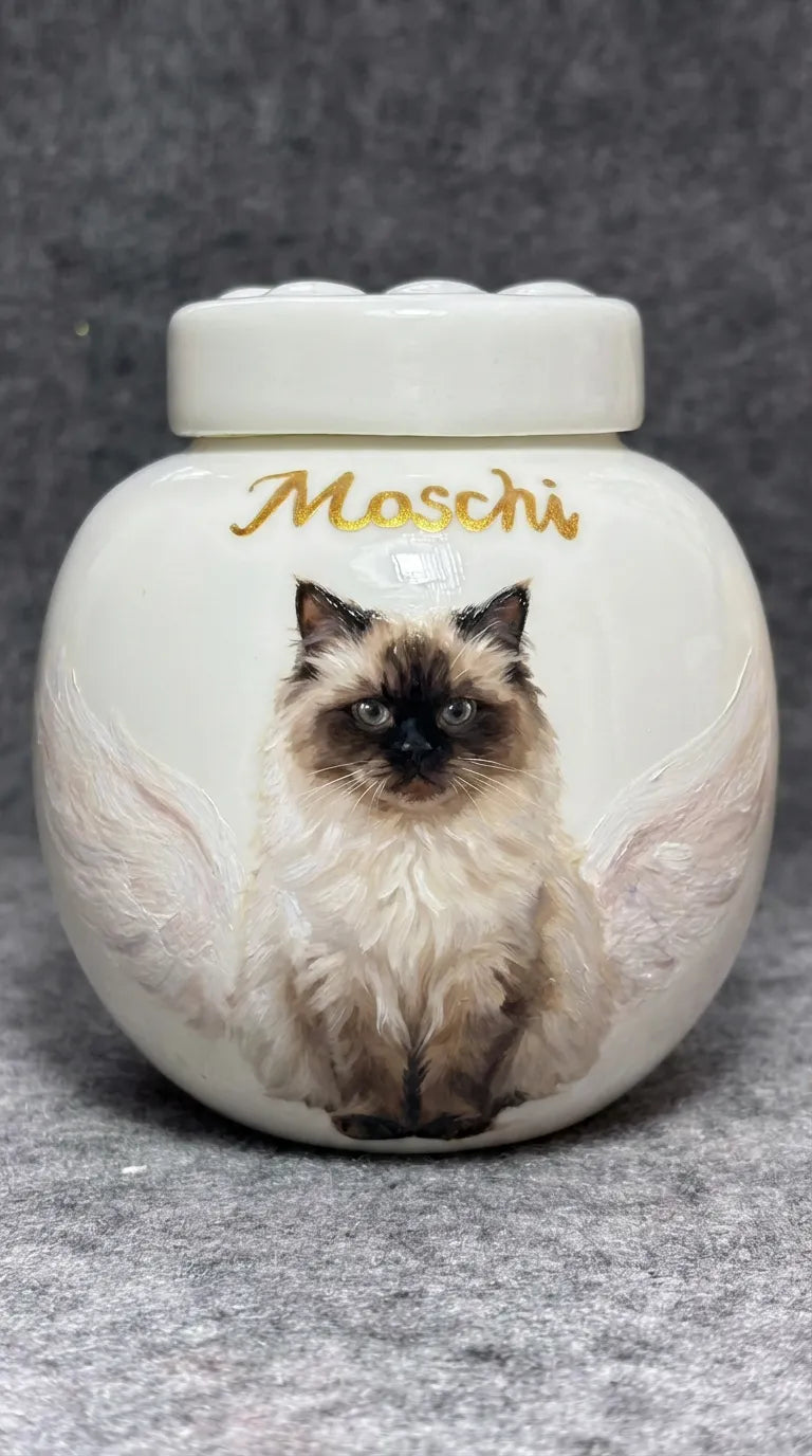 Paw Print Urn – Customized Ceramic Pet Urn for Pets Up to 26kg with Hand-Painted Portrait