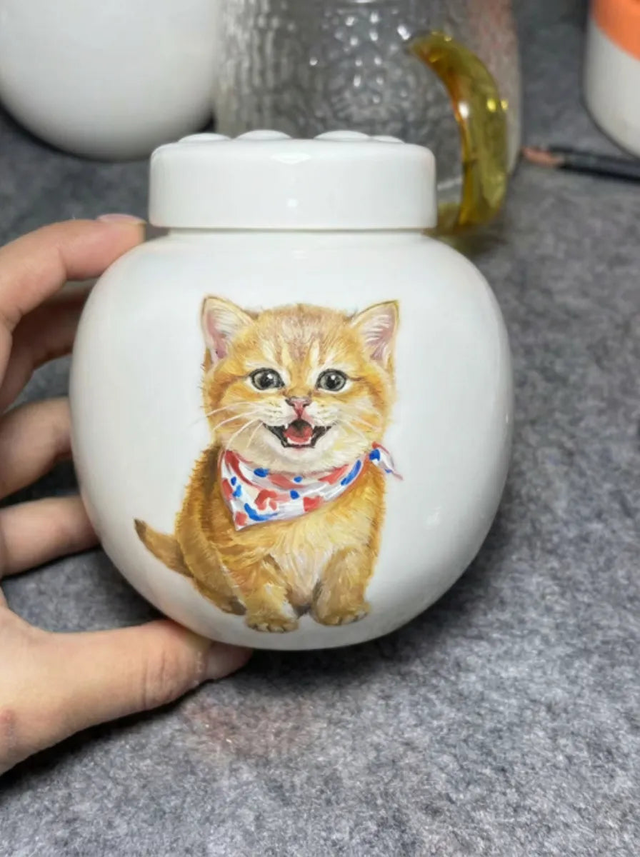 Paw Print Urn – Customized Ceramic Pet Urn for Pets Up to 26kg with Hand-Painted Portrait