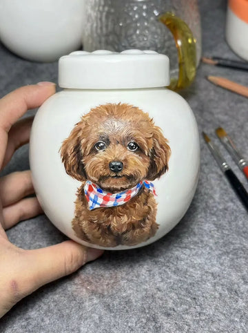 Paw Print Urn – Customized Ceramic Pet Urn for Pets Up to 26kg with Hand-Painted Portrait