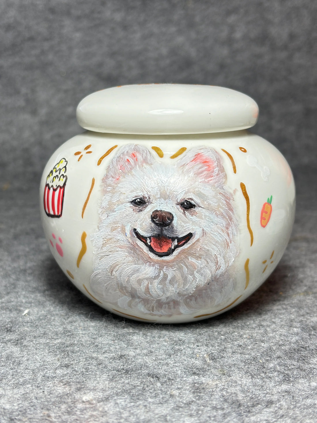 Round Urn – Customized Ceramic Pet Urn with Hand-Painted Pet Portrait (Small Dogs & Cats)