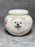 Round Urn – Customized Ceramic Pet Urn with Hand-Painted Pet Portrait (Small Dogs & Cats)