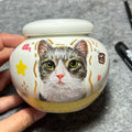 Round Urn – Customized Ceramic Pet Urn with Hand-Painted Pet Portrait (Small Dogs & Cats)