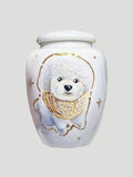 Tall Urn – Customized Ceramic Pet Urn with Hand-Painted Pet Portrait for Small Dogs & Pets