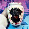 Tall Urn – Customized Ceramic Pet Urn with Hand-Painted Pet Portrait for Small Dogs & Pets