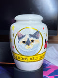 Tall Urn – Customized Ceramic Pet Urn with Hand-Painted Pet Portrait for Small Dogs & Pets