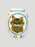 Tall Urn – Customized Ceramic Pet Urn with Hand-Painted Pet Portrait for Small Dogs & Pets