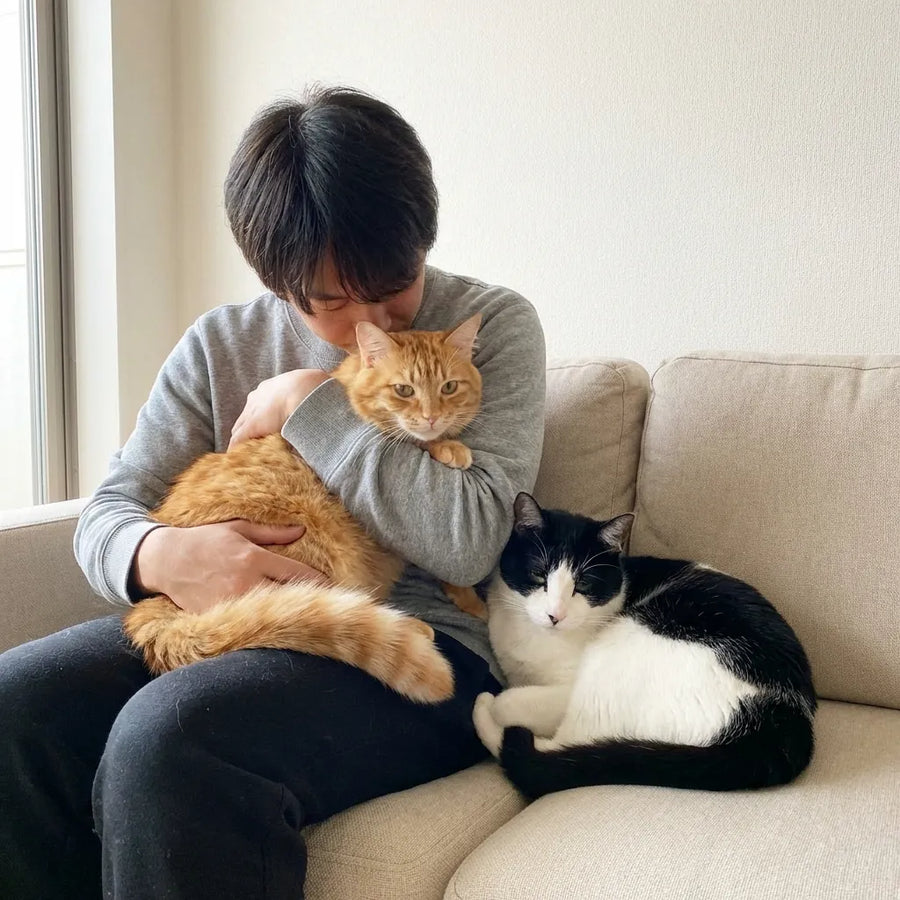 Photo guidance for cat and owner portrait